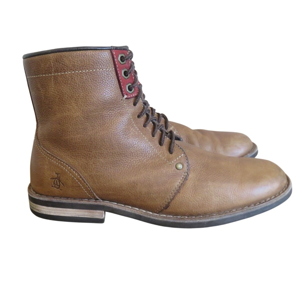 Original Penguin Jerry‎ Jeff Mens Tan Brown Leather Lace Up Boots Size 9 EU 42